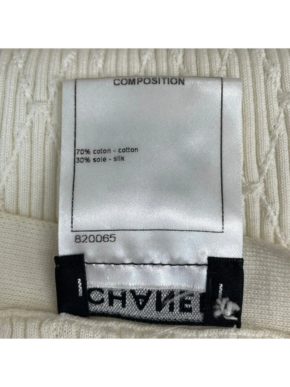 Chanel Cardigan 34 S White Long Sleeve CC Logo Tag One Side Resewn